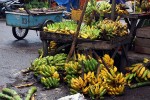 Bananas were spilling out from the stalls into the street