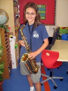 Alea with her new saxophone!