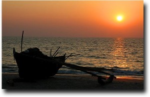 Sunset over Benaulim beach in Goa, India