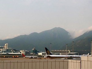 Airplanes parked at the Hong Kong Airport