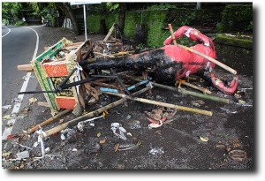 The remains of an ogoh-ogoh, a burned Nyepi effigy