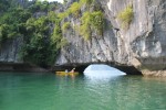 We had a number of chances to do some kayaking in the area, and even jumped in the (cool) water. Here, Susan and Alea check out some of the karst limestone formations.